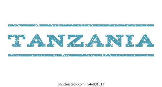 Tanzania watermark stamp. Text caption between horizontal parallel lines with grunge design style. Rubber seal stamp with unclean texture. Vector cyan color ink imprint on a white background.