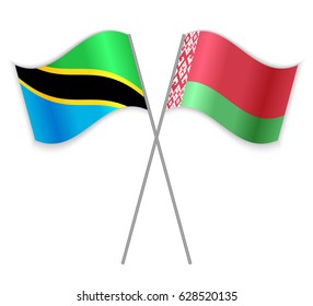 Tanzanian and Belarusian crossed flags. Tanzania combined with Belarus isolated on white. Language learning, international business or travel concept.