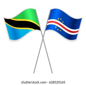 Tanzanian and Cabo Verdean crossed flags. Tanzania combined with Cabo Verde isolated on white. Language learning, international business or travel concept.