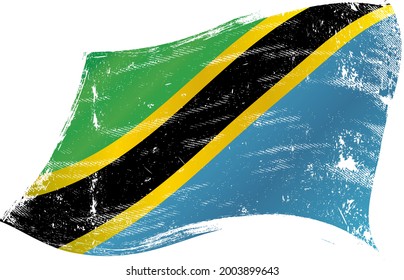 Tanzanian flag in the wind with a texture