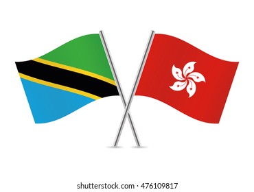 Tanzanian and Hong Kong flags. Vector illustration.