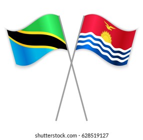 Tanzanian and I-Kiribati crossed flags. Tanzania combined with Kiribati isolated on white. Language learning, international business or travel concept.