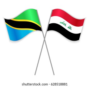 Tanzanian and Iraqi crossed flags. Tanzania combined with Iraq isolated on white. Language learning, international business or travel concept.
