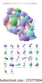 Tanzanian low poly regions. Polygonal map of Tanzania with regions. Geometric maps for your design. Elegant vector illustration.