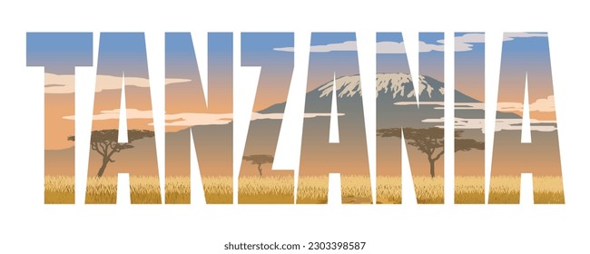 Tanzanian Nature in Letters. Vector illustration isolated on white background. eps
