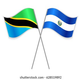 Tanzanian and Salvadoran crossed flags. Tanzania combined with El Salvador isolated on white. Language learning, international business or travel concept.