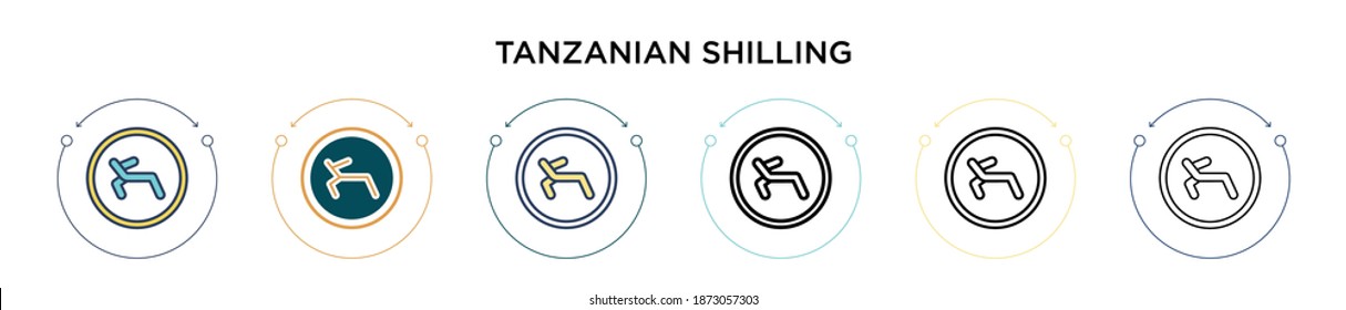 Tanzanian shilling icon in filled, thin line, outline and stroke style. Vector illustration of two colored and black tanzanian shilling vector icons designs can be used for mobile, ui, web