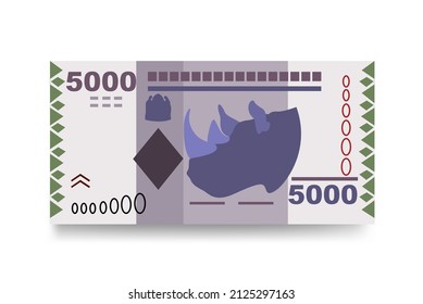 Tanzanian Shilling Vector Illustration. Tanzania money set bundle banknotes. Paper money 5000 TSH. Flat style. Isolated on white background. Simple minimal design.