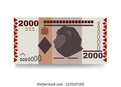 Tanzanian Shilling Vector Illustration. Tanzania money set bundle banknotes. Paper money 2000 TSH. Flat style. Isolated on white background. Simple minimal design.