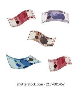 Tanzanian Shilling Vector Illustration. Tanzania money set bundle banknotes. Falling, flying money 10000, 5000, 2000, 1000 TSH. Flat style. Isolated on white background. Simple minimal design.