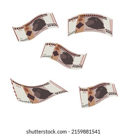 Tanzanian Shilling Vector Illustration. Tanzania money set bundle banknotes. Falling, flying money 2000 TSH. Flat style. Isolated on white background. Simple minimal design.