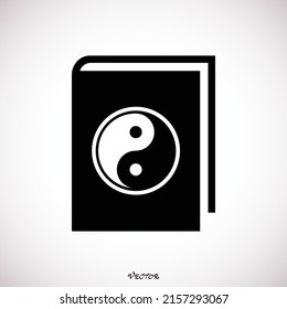 Tao Te Ching, Taoism religion Holy book. Ancient chinese philosophical texts, holy scriptures, black vector illustration isolated on white background. Icon.