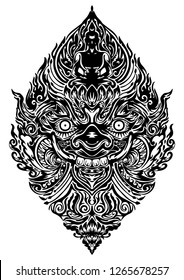 Tao Wassuwan ,Vaisravana, Vessavana Thao Wes Suwan is the God of assets and Buddha Design for thai traditional line drawing neo thai tattoo vector 