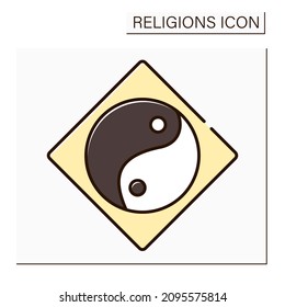 Taoism color icon. Chinese philosophical tradition. Idea of living in harmony with Tao.Includes elements of mysticism and meditation. Religion concept. Isolated vector illustration