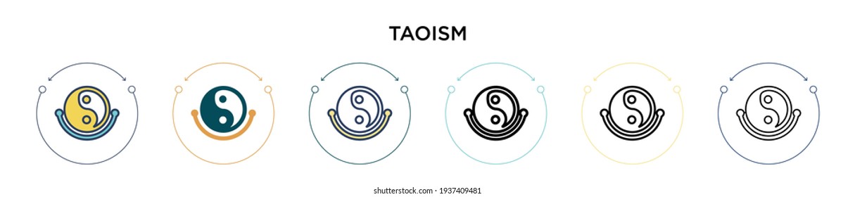 Taoismus Symbol in vollem, dünnen Linie, Umriss und Strich Stil. Vektorgrafik von zwei farbigen und schwarzen Vektorgrafiken-Designs kann für mobile, iPhone-, web-basierte