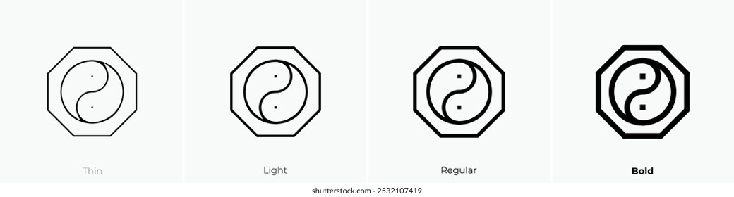ícone taoismo. Design fino, leve, regular e negrito, isolado no fundo branco