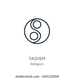 Taoism icon. Thin linear taoism outline icon isolated on white background from religion collection. Line vector sign, symbol for web and mobile
