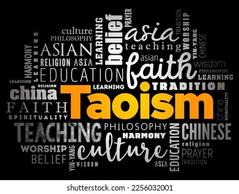 Taoism refers to a school of philosophical thought, word cloud concept background