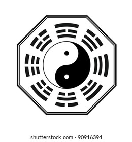 Taoist Yin and Yang balance symbol with trigrams