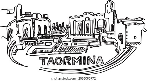 Taormina, Sicily, Italy  Sketchy hand-drawn vector illustration.