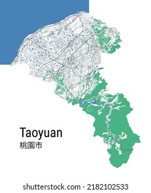 Taoyuan Vector Map. Detailed Map Of Taoyuan City Administrative Area. Cityscape Panorama. Royalty Free Vector Illustration. Road Map With Highways, Rivers.