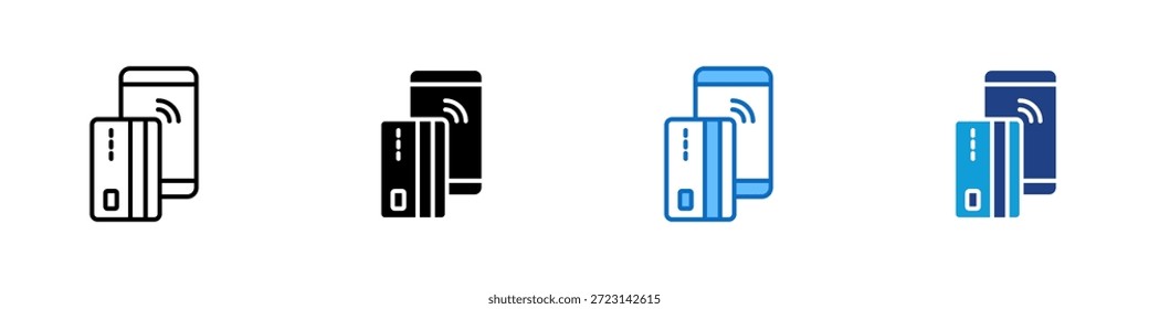Vector de diseño de íconos de estilo múltiple: tarjeta sin contacto junto a un teléfono inteligente, que simboliza el pago inalámbrico o el toque NFC