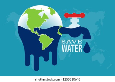 Tap drop, save water save life, Hand Drawn Sketch Vector illustration. Eps 10 Vector illustration, Minimalist white blue flat business style modern design.