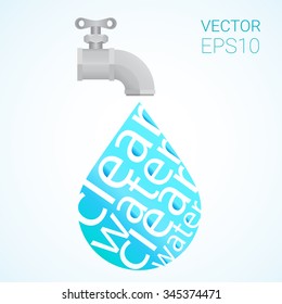 Tap with drop of water. Vector illustration for your graphic design. 