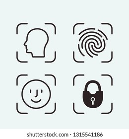 Tap the fingerprint identification icon. Identification pattern set. flat vector linear illustration on white background
