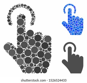 Tap gesture composition for tap gesture icon of filled circles in various sizes and color tinges. Vector filled circles are combined into blue composition.
