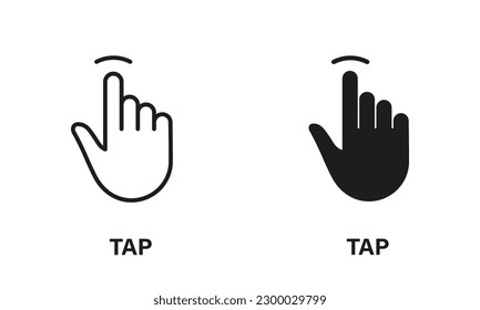Tap Gesture, Hand Cursor of Computer Mouse Line and Silhouette Black Icon Set. Touch, Click, Press, Swipe, Point Symbol Collection. Pointer Finger Pictogram. Isolated Vector Illustration.
