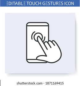 Tap hand gesture line icon.Touch on screen. Finger click. Multitouch gestures for smartphone use. Touchscreen technology.User interface action concept. Isolated vector illustration.Editable stroke. 