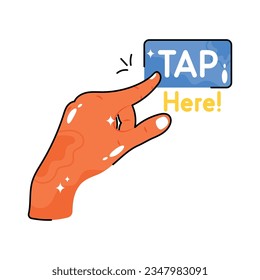 Tap here doodle vector outline Sticker. EPS 10 file