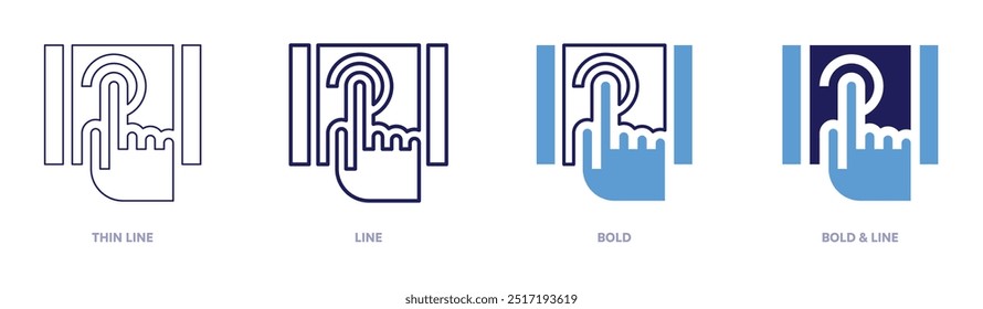 Tippen Sie auf Symbol in 4 verschiedenen Stilen. Dünne Linie, Linie, Fett und Fette Linie. Duotone-Stil. Bearbeitbarer Strich.