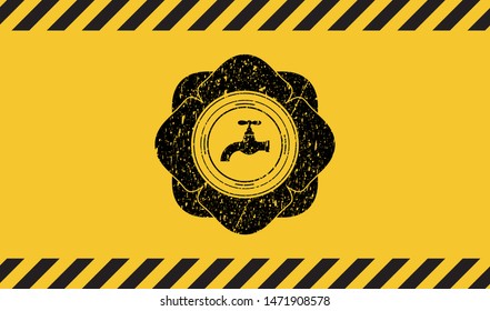 tap icon black grunge emblem, yellow warning sign. Vector Illustration. Detailed.