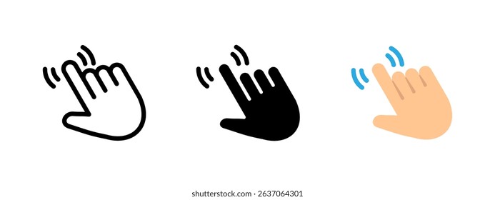 Tap icon. Human hand making tapping motion with sound waves vector illustration. Gesture recognition for touchscreen interaction symbol. Mobile UI control and digital input sign. Interface pictogram.