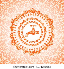 tap icon inside abstract emblem, orange mosaic background