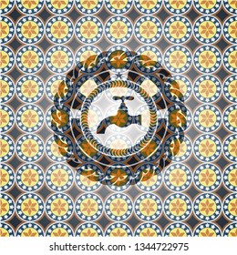 tap icon inside arabesque badge. arabic decoration.