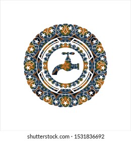 tap icon inside arabesque badge. arabic decoration.