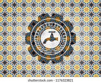 tap icon inside arabesque emblem background. arabic decoration.