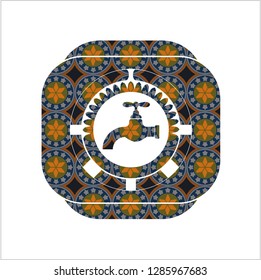 tap icon inside arabesque style emblem. arabic decoration.