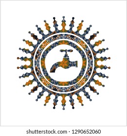 tap icon inside arabic badge. Arabesque decoration.