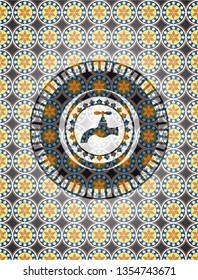 tap icon inside arabic badge background. Arabesque decoration.