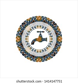 tap icon inside arabic badge. Arabesque decoration.