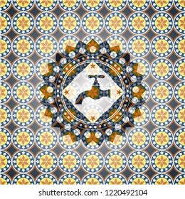 tap icon inside arabic emblem. Arabesque decoration.