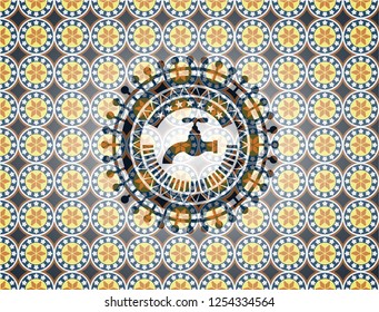 tap icon inside arabic emblem background. Arabesque decoration.