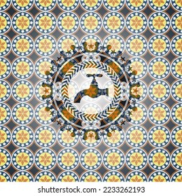 tap icon inside arabic emblem background. Arabesque decoration. 