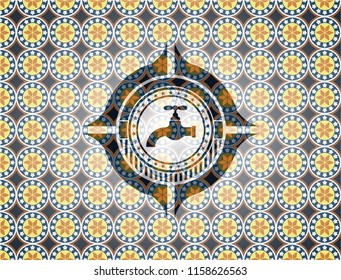 tap icon inside arabic style badge. Arabesque decoration.
