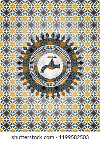 tap icon inside arabic style badge. Arabesque decoration.