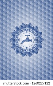 tap icon inside blue badge with geometric pattern background.